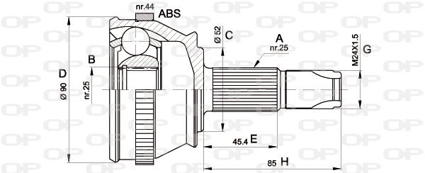OPEN PARTS Шарнирный комплект, приводной вал CVJ5212.10